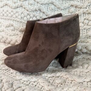 Kate Spade Womens Brown Suede Bootie Gold Block Heel Italy Sz 6 1/2 B